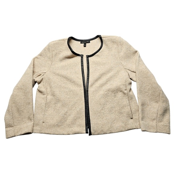 Banana Republic Jackets & Blazers - Banana Republic Petite Large Beige Textured Open Front Jacket Faux Leather Trim